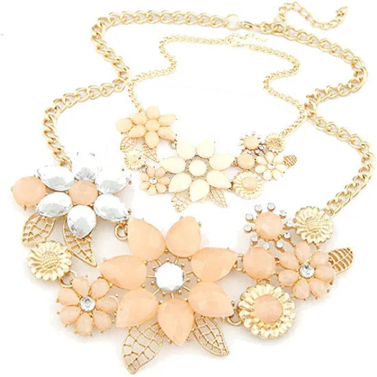 New Hot  Multilayer gold hollow flowers choker bib statement necklace  for women  Free Shipping