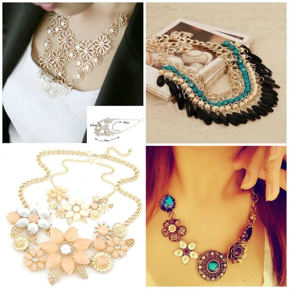 New Hot  Multilayer gold hollow flowers choker bib statement necklace  for women  Free Shipping