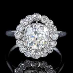 Old Cut Diamond Cluster Ring Platinum 3.40Ct Of Diamond