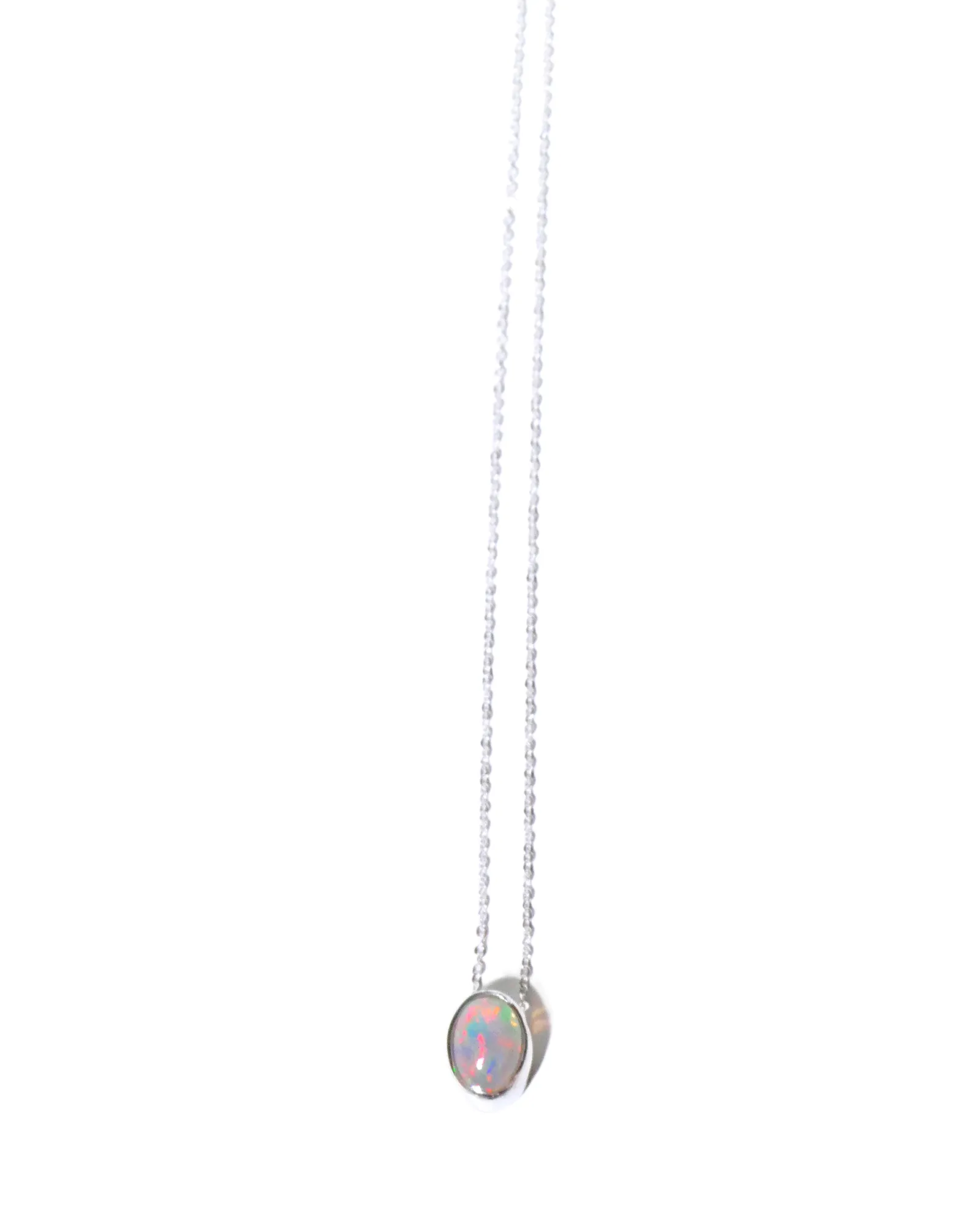 Oval Opal on Sterling Silver Chain Necklace