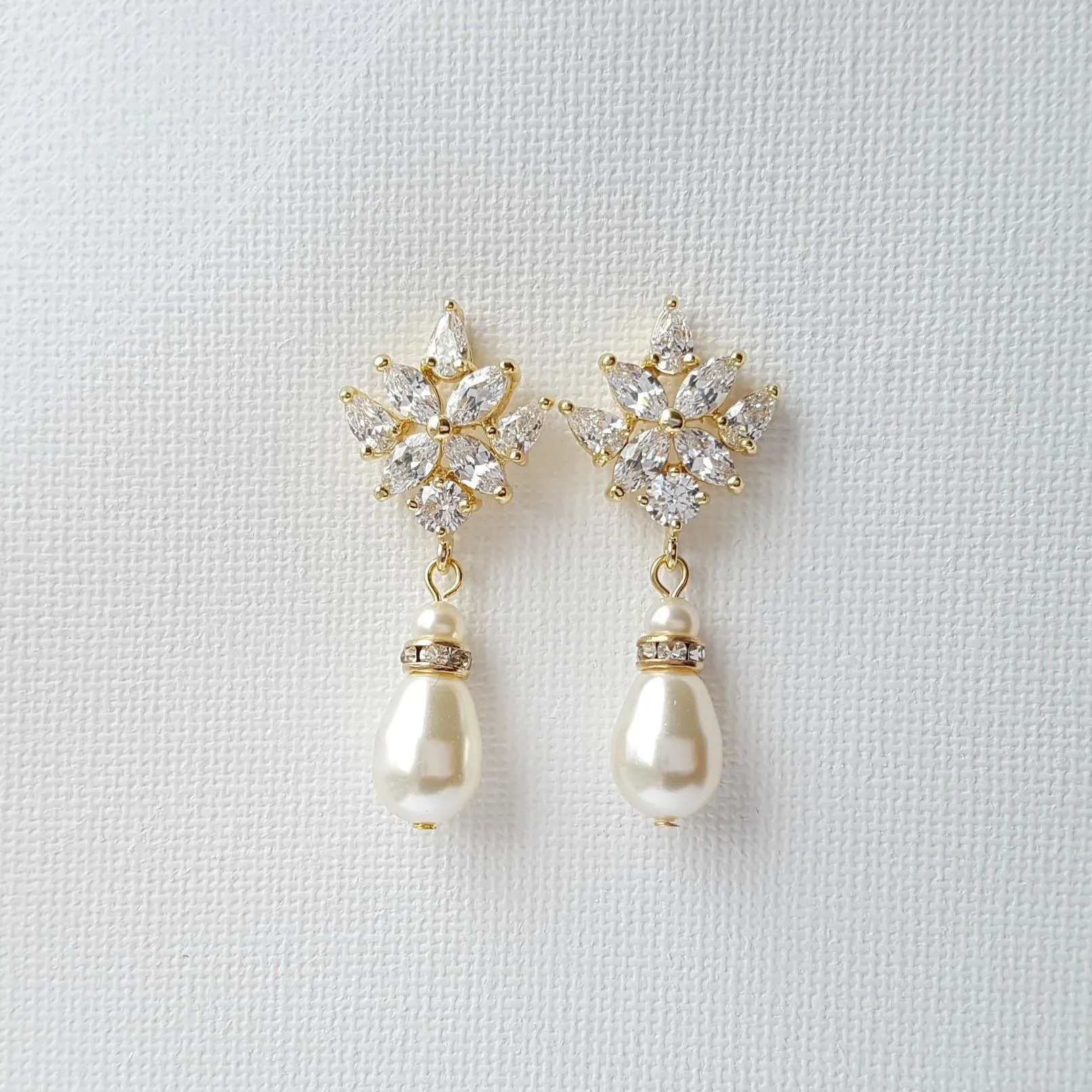 Pearl and Gold Drop Earrings for Weddings-Rosa