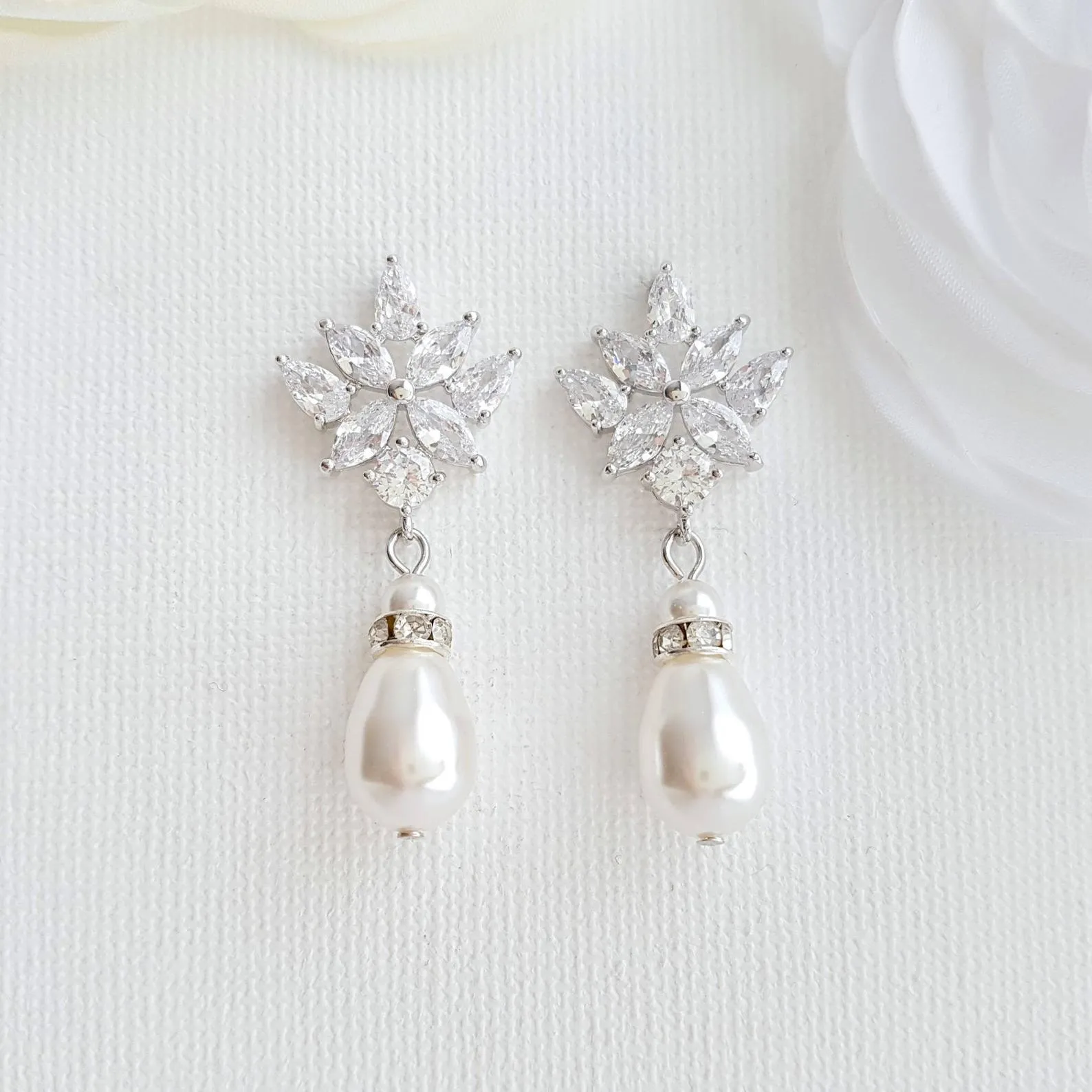 Pearl and Gold Drop Earrings for Weddings-Rosa