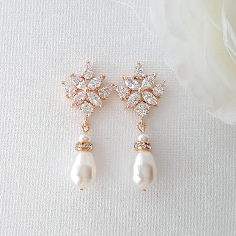 Pearl and Gold Drop Earrings for Weddings-Rosa