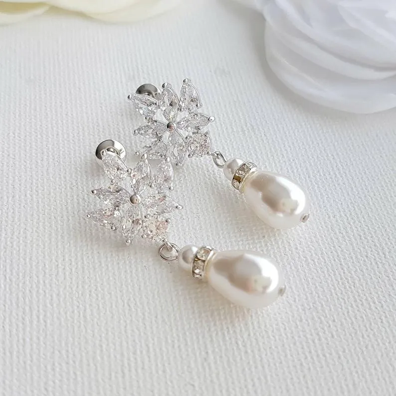 Pearl and Gold Drop Earrings for Weddings-Rosa