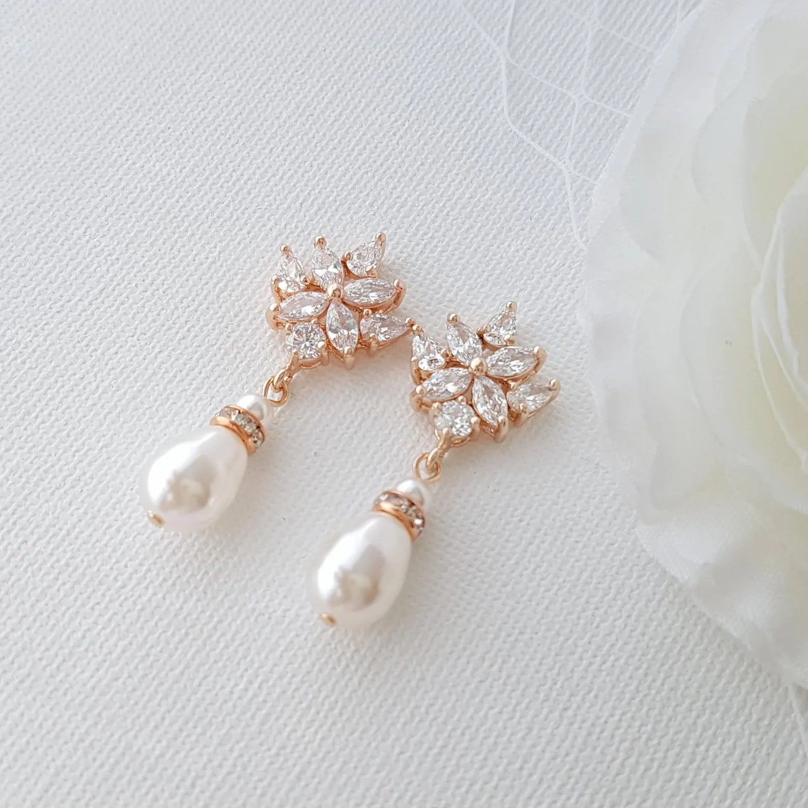 Pearl and Gold Drop Earrings for Weddings-Rosa