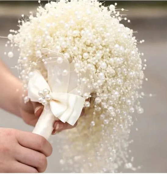 Pearl cascade bouquet , white pearls, ivory pearls by Crystal wedding uk