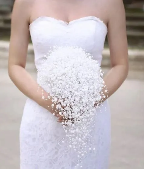 Pearl cascade bouquet , white pearls, ivory pearls by Crystal wedding uk