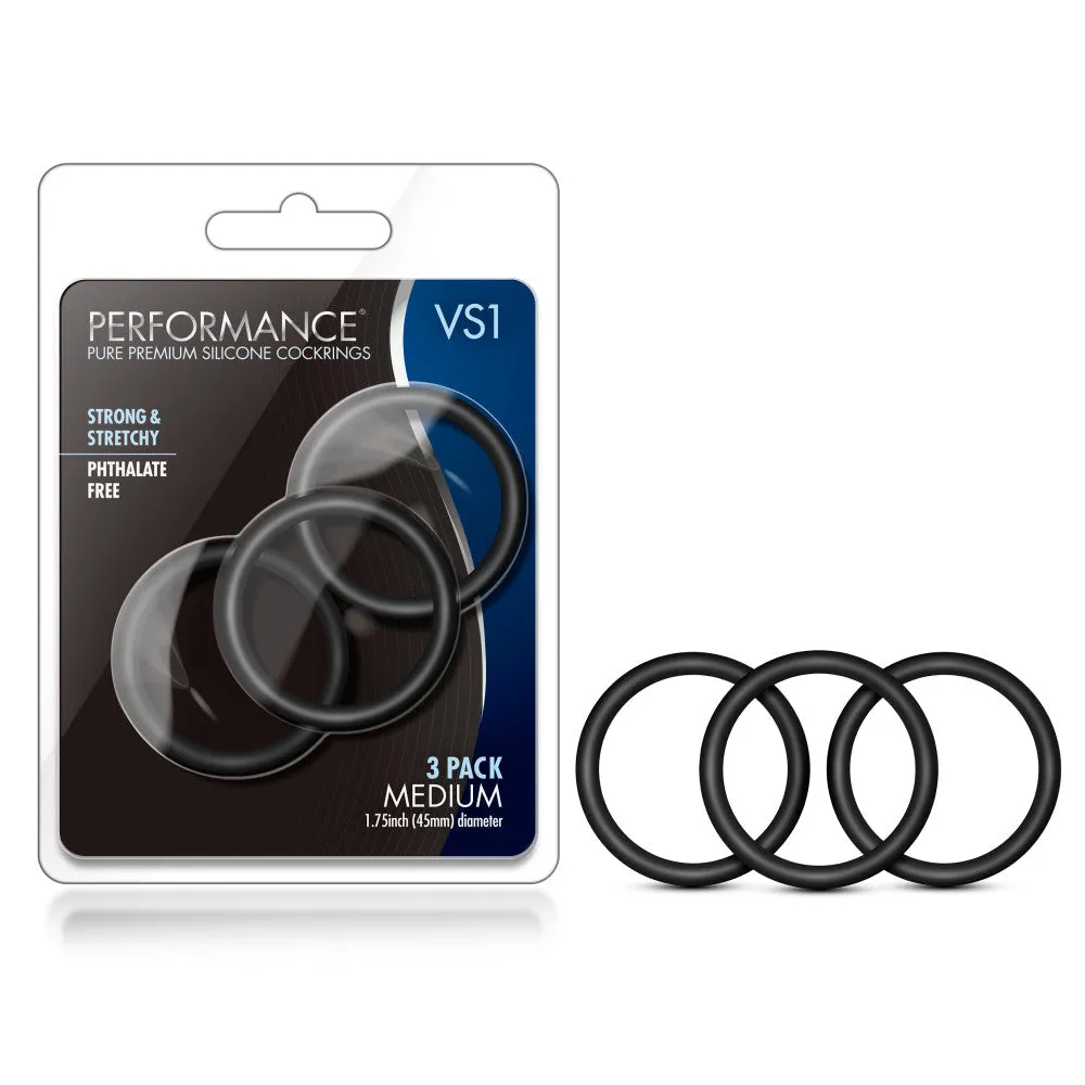 Performance By Blush® | VS1: Black Medium Penis Rings (3-Pack) - Made with Puria™ Silicone