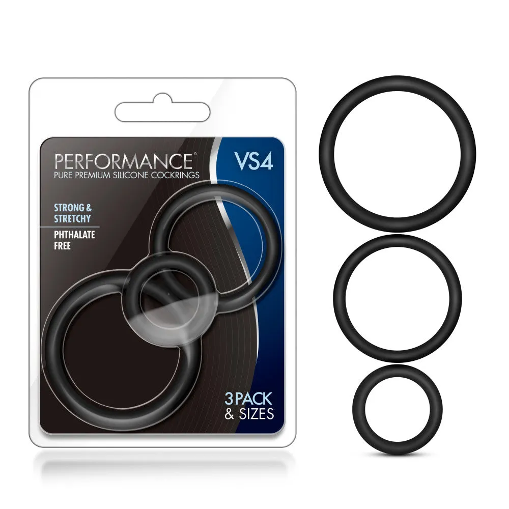 Performance By Blush® | VS4: Black Penis Rings (3-Sizes) - Made with Puria™ Silicone