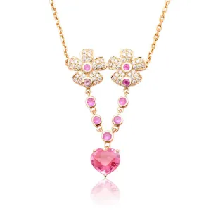 Pink Necklace Natural Spinel, Sapphire and Diamonds In 18K Gold