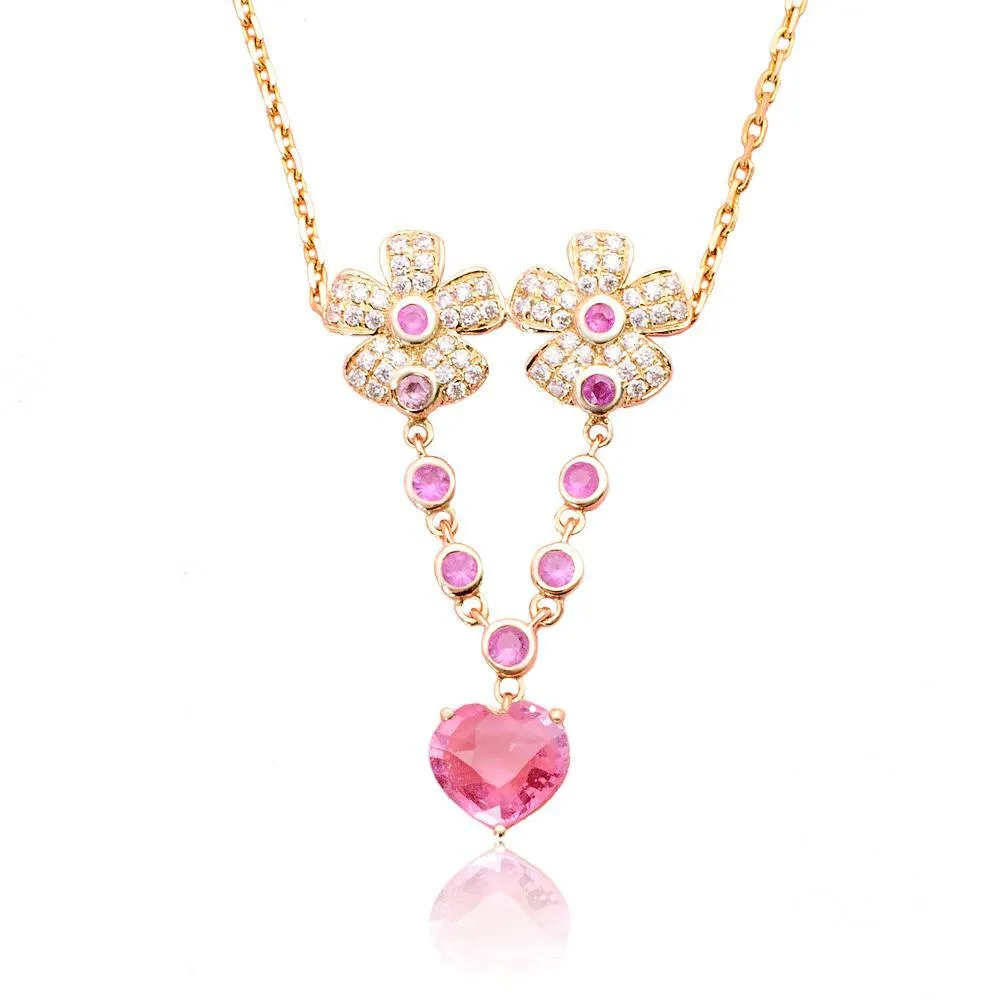 Pink Necklace Natural Spinel, Sapphire and Diamonds In 18K Gold