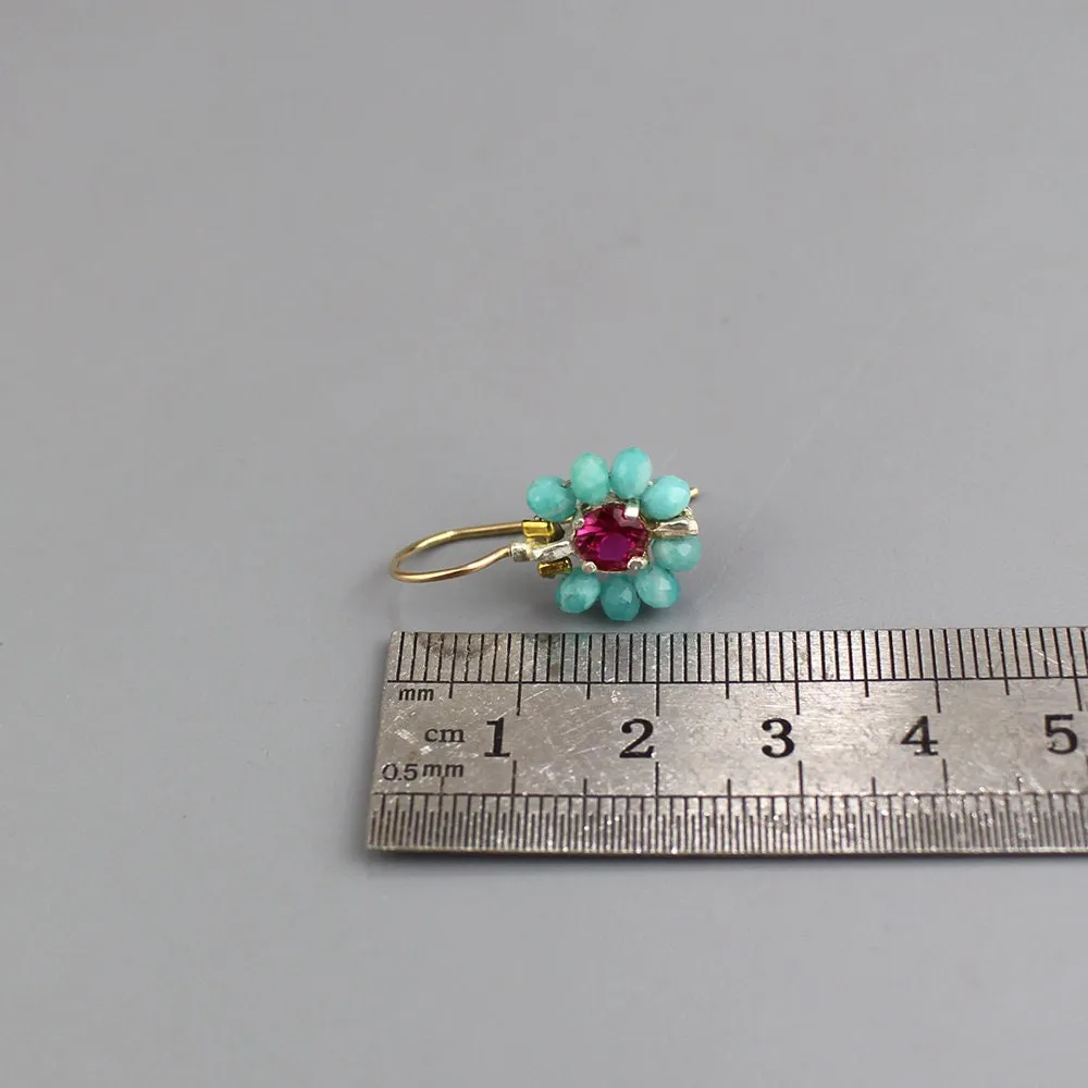 Pink Zircon Amazonite Flower Earrings