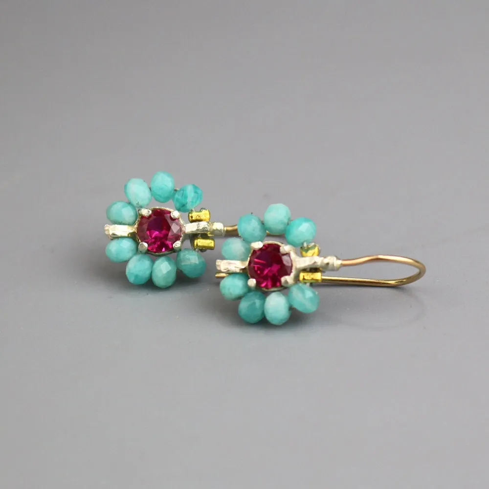 Pink Zircon Amazonite Flower Earrings