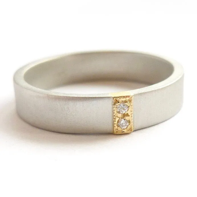 Platinum and 18ct yellow gold and pave set diamond men's or woman's wedding ring