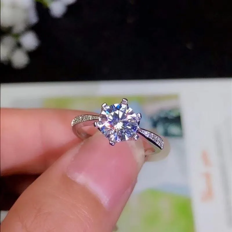 Platinum Plated Silver Moissanite Ring 1.2ct & 2ct Options