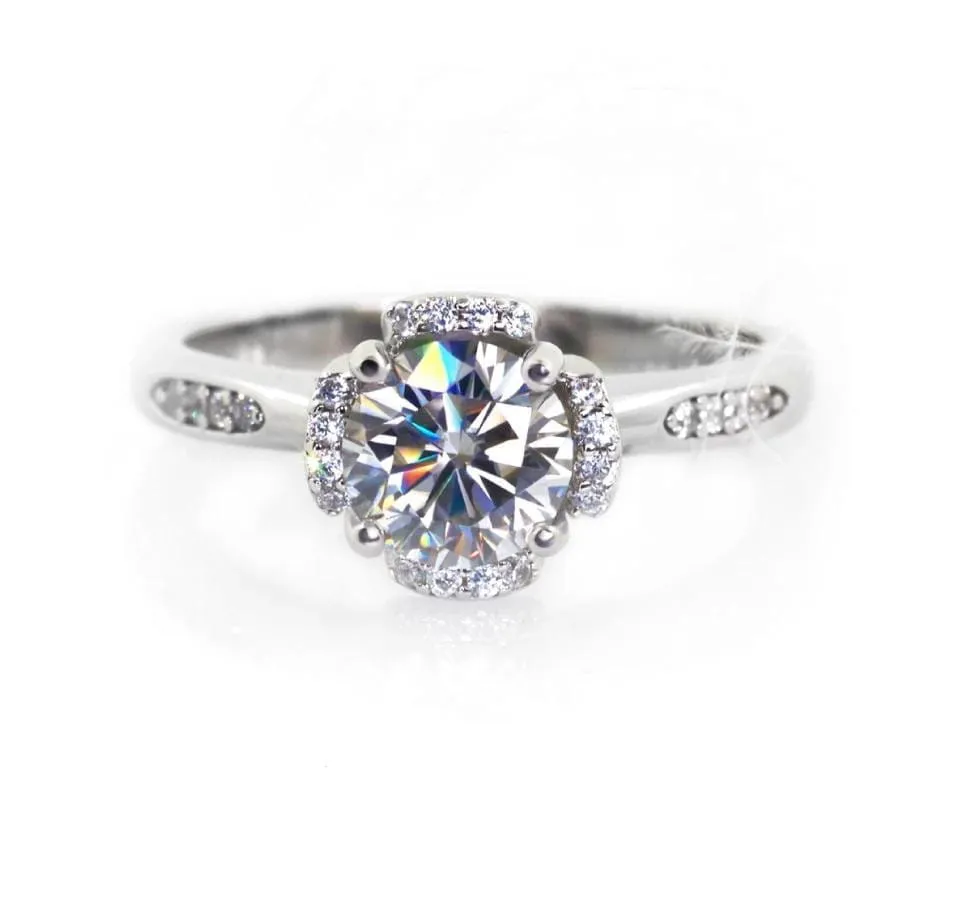 Platinum Plated Silver Moissanite Ring 1ct Center Stone