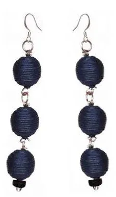 Pom Boho Chic Earrings (Navy Blue)