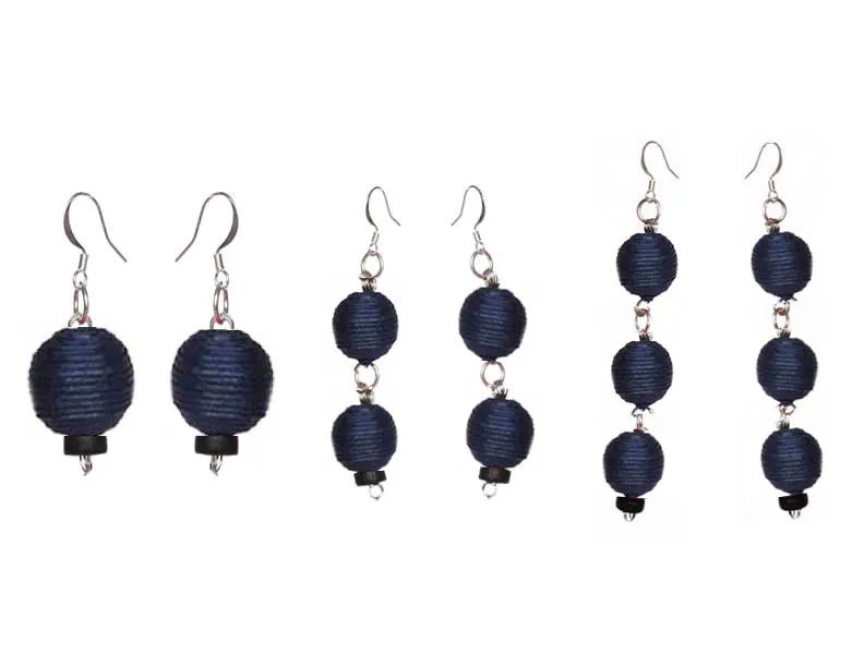 Pom Boho Chic Earrings (Navy Blue)