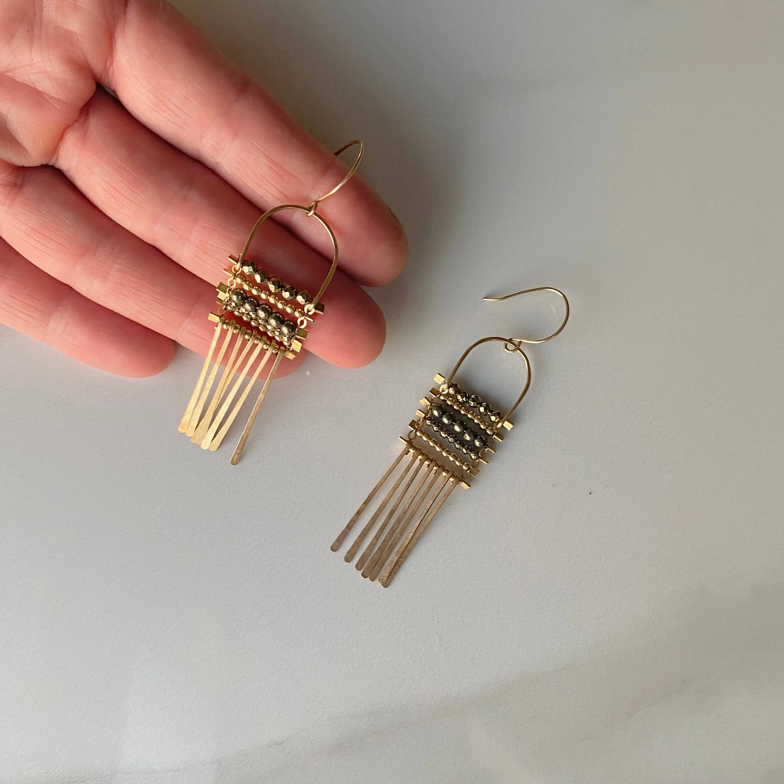 Pyrite & Gold Ladder earrings