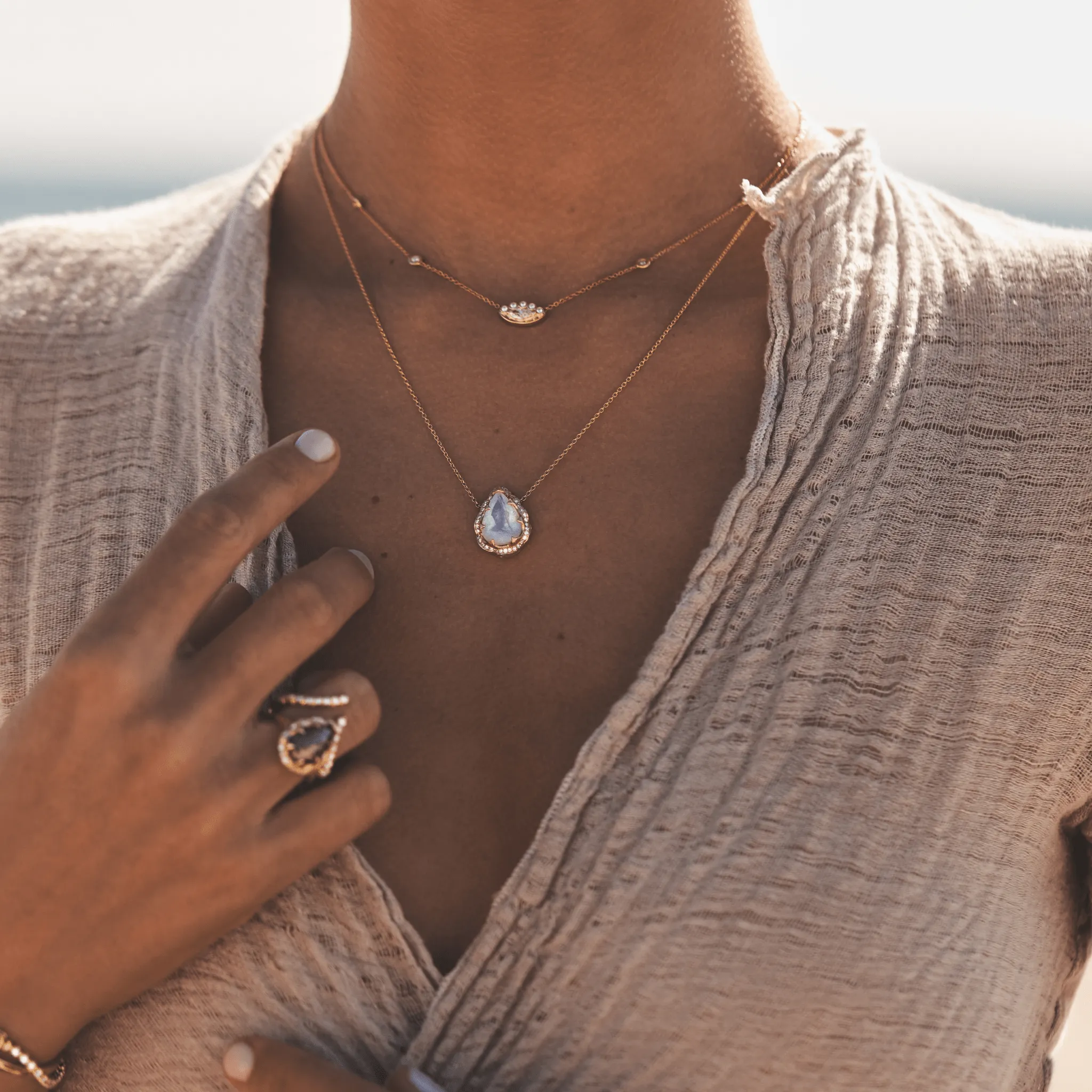 Queen Water Drop Moonstone Necklace with Full Pavé Diamond Halo