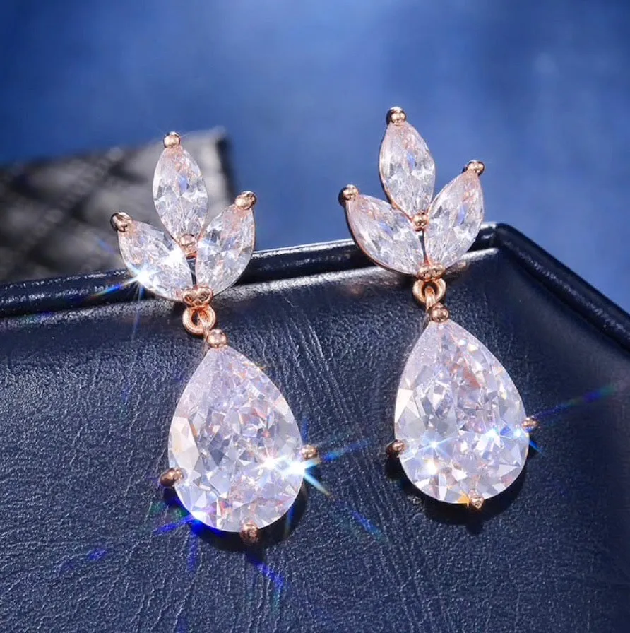 "Cody" - Cubic Zirconia Bridal Earrings - Available in Silver, Rose Gold and Yellow Gold