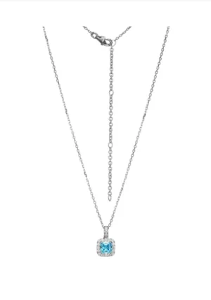 Radiance Cushion Cut Blue & Clear Cubic Zirconia Halo Pendant by ELLE