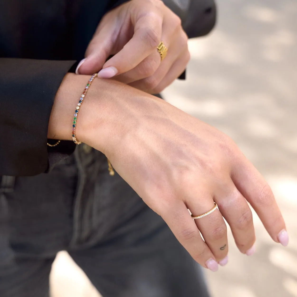 Rainbow Gem Gold Slider Bracelet