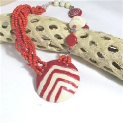 Red Kazuri Fair Trade Beaded Necklace Asymmetric