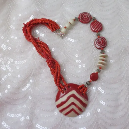 Red Kazuri Fair Trade Beaded Necklace Asymmetric