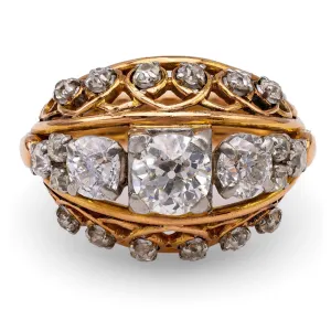 Retro French Diamond 18k Rose Gold Platinum Dome Ring