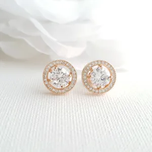 Rose Gold Round Stud Earrings- Denise