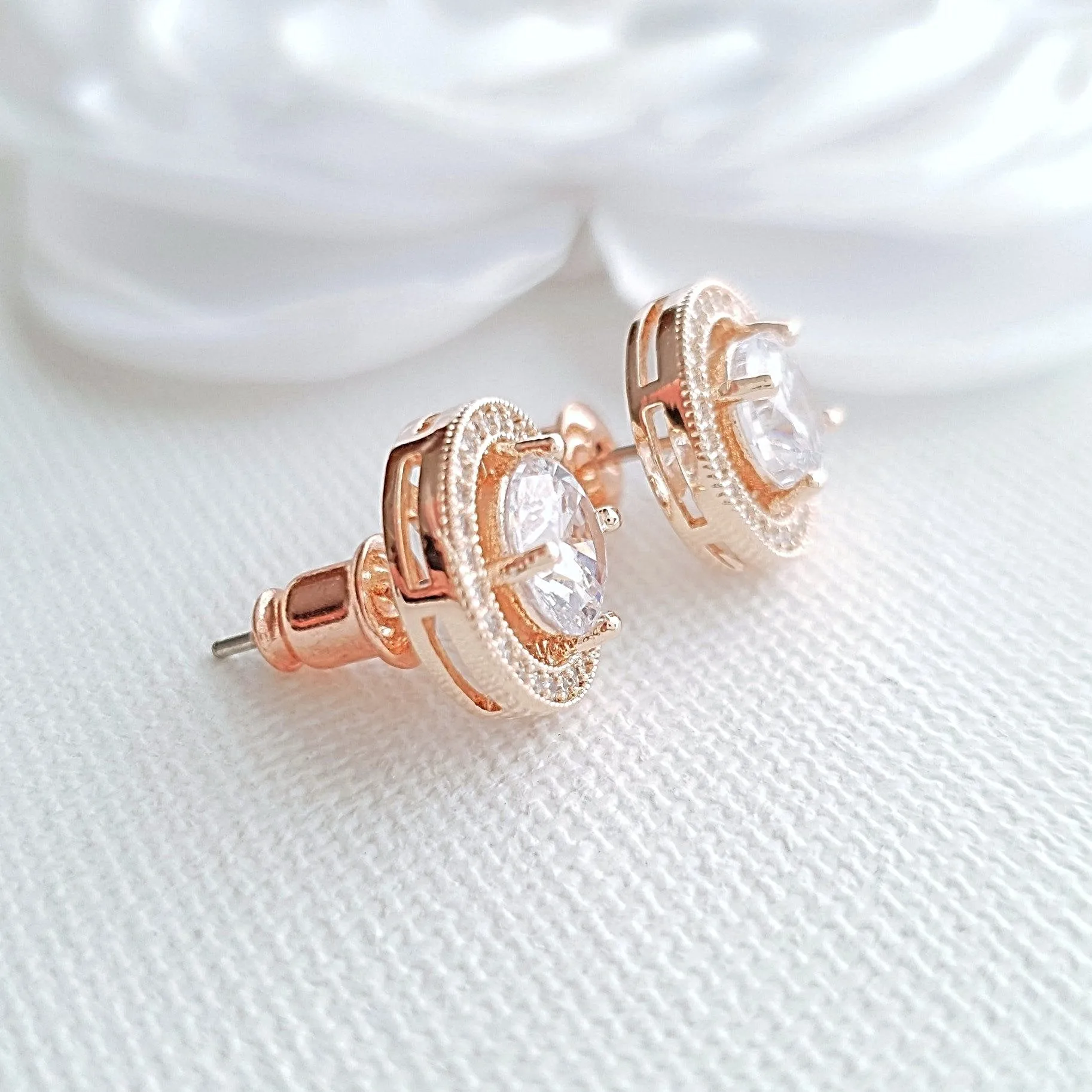 Rose Gold Round Stud Earrings- Denise