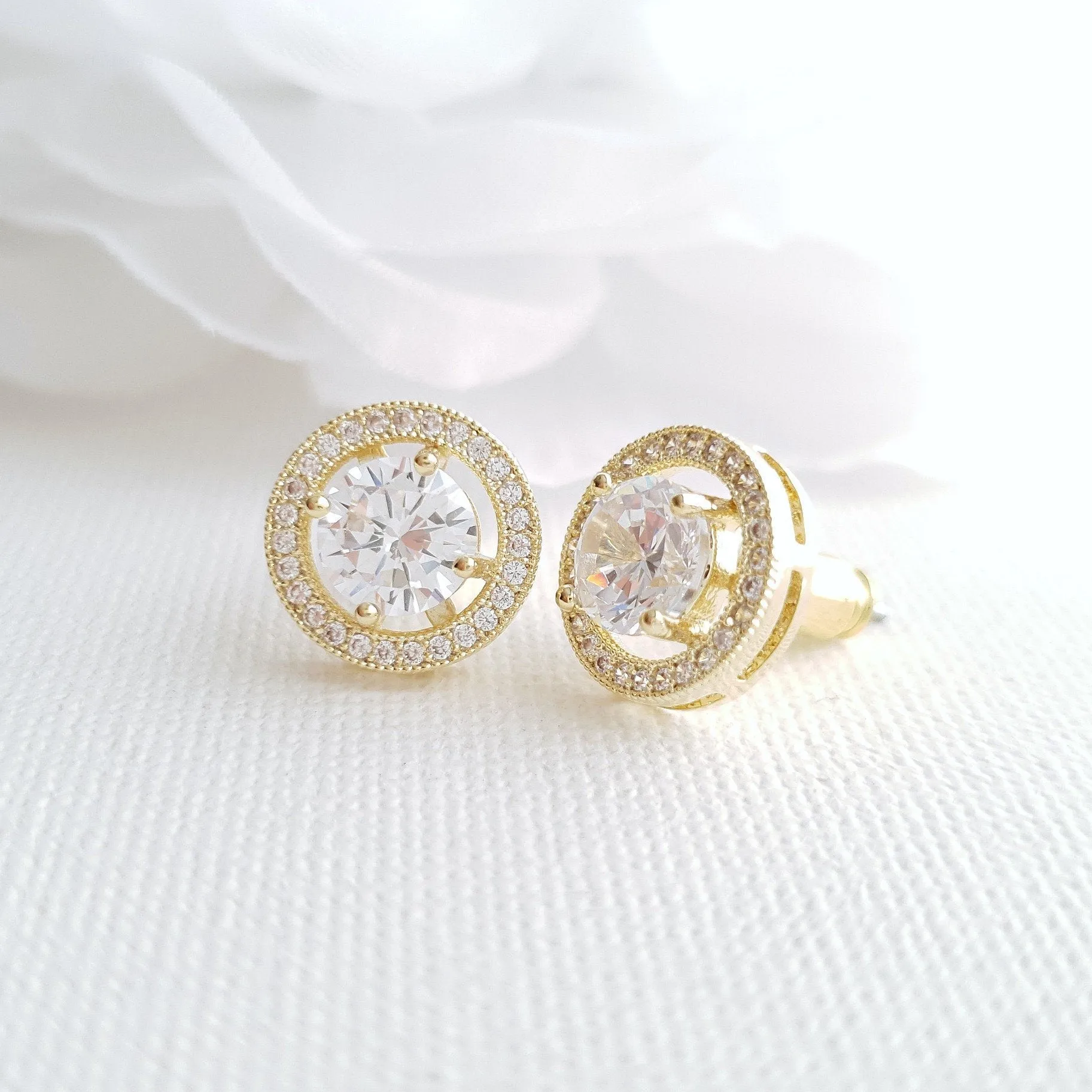 Rose Gold Round Stud Earrings- Denise