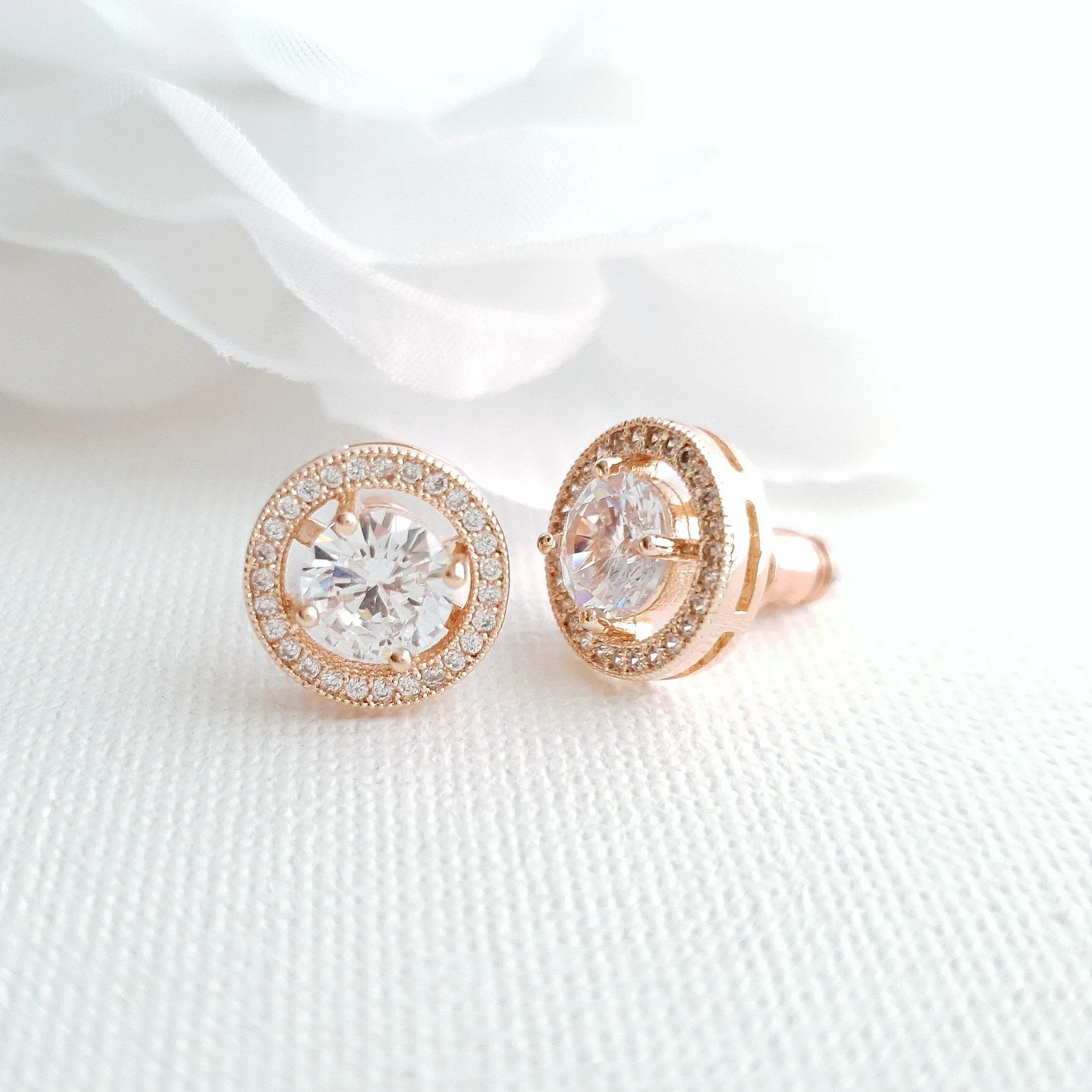 Rose Gold Round Stud Earrings- Denise