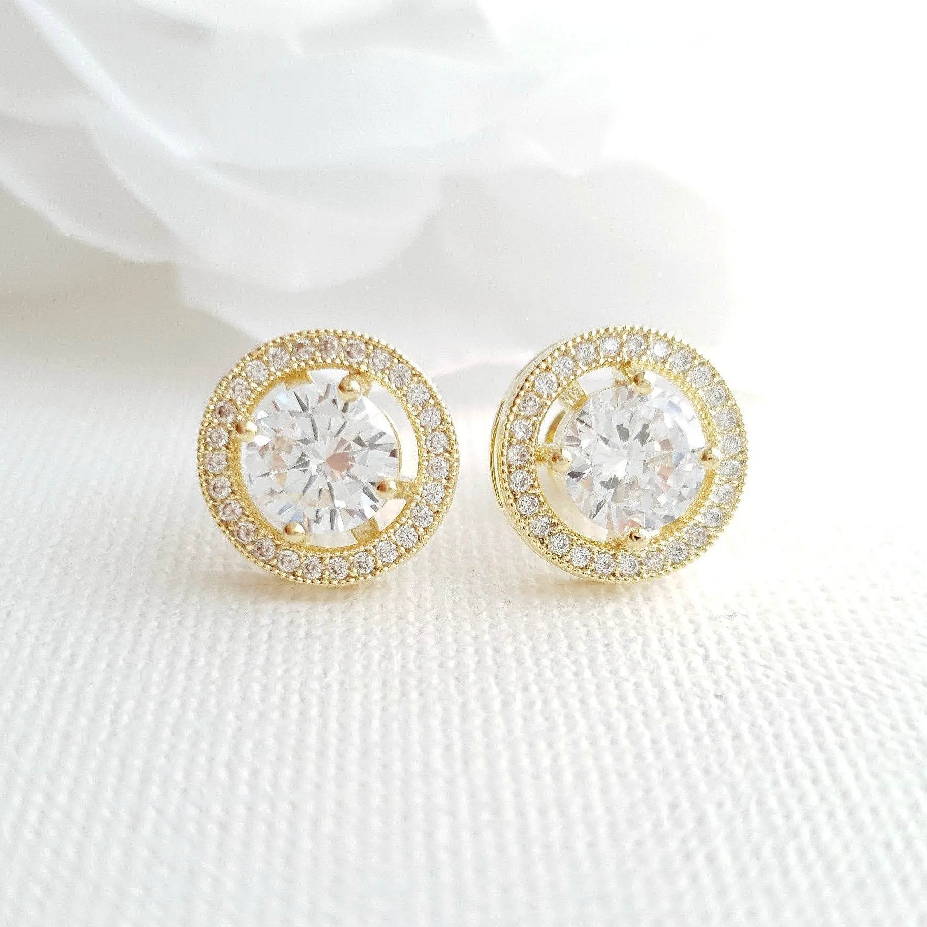 Rose Gold Round Stud Earrings- Denise