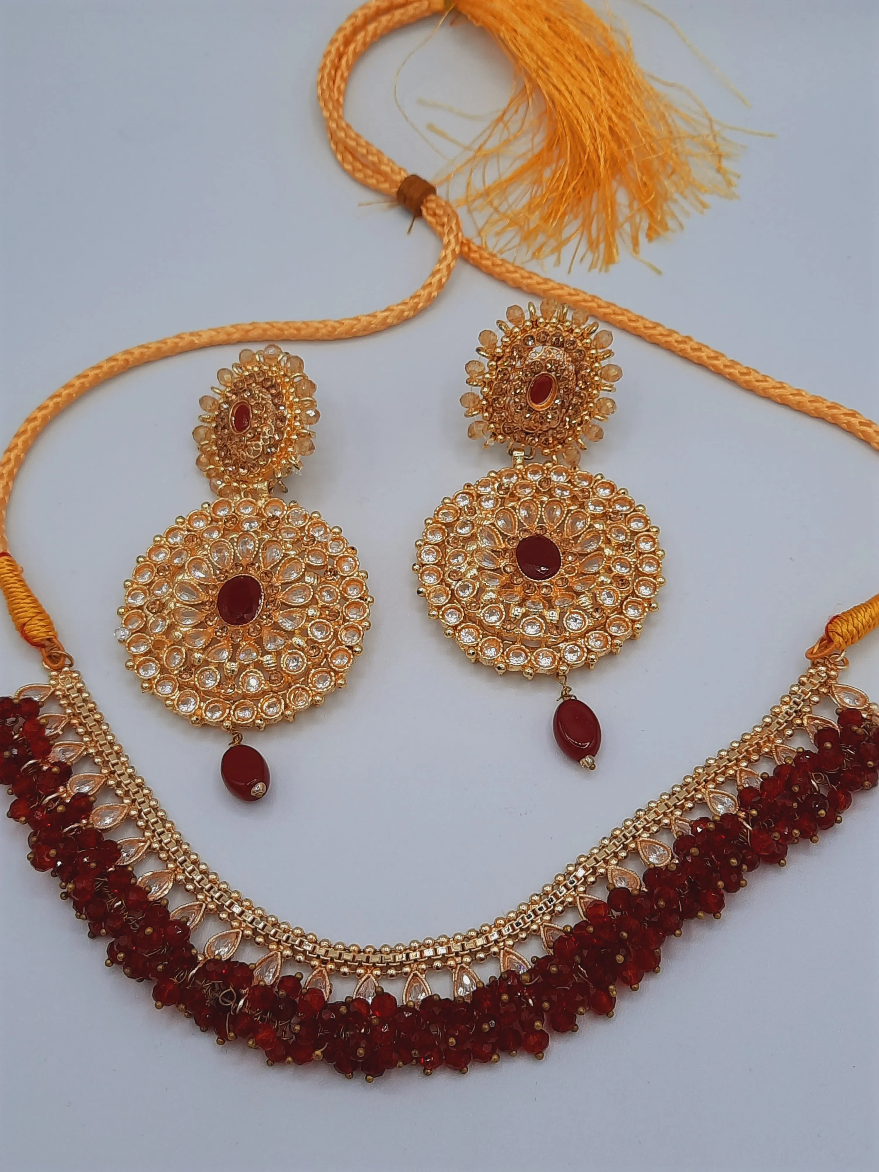 Round Pendulum gold-plated Big Earrings with necklace