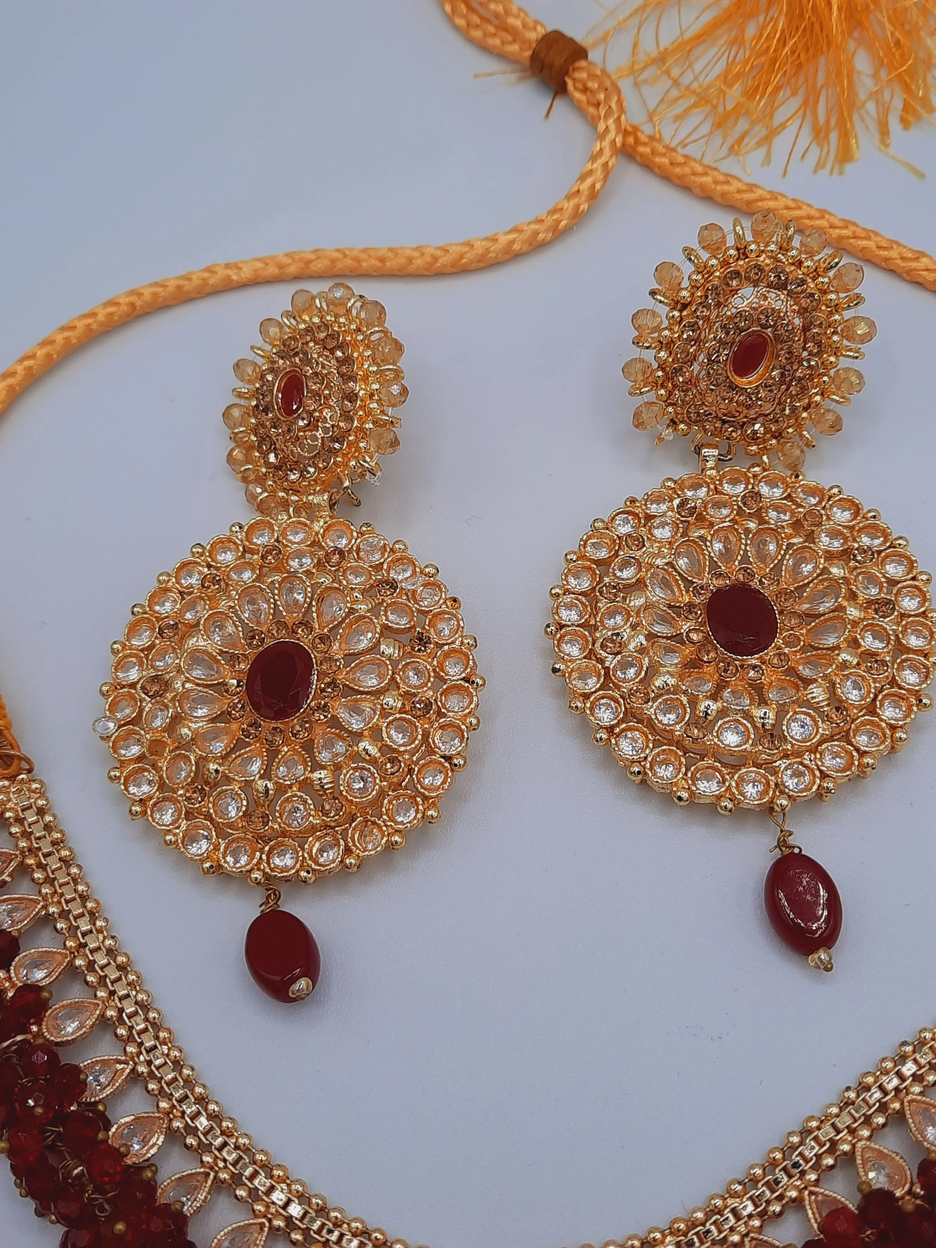 Round Pendulum gold-plated Big Earrings with necklace