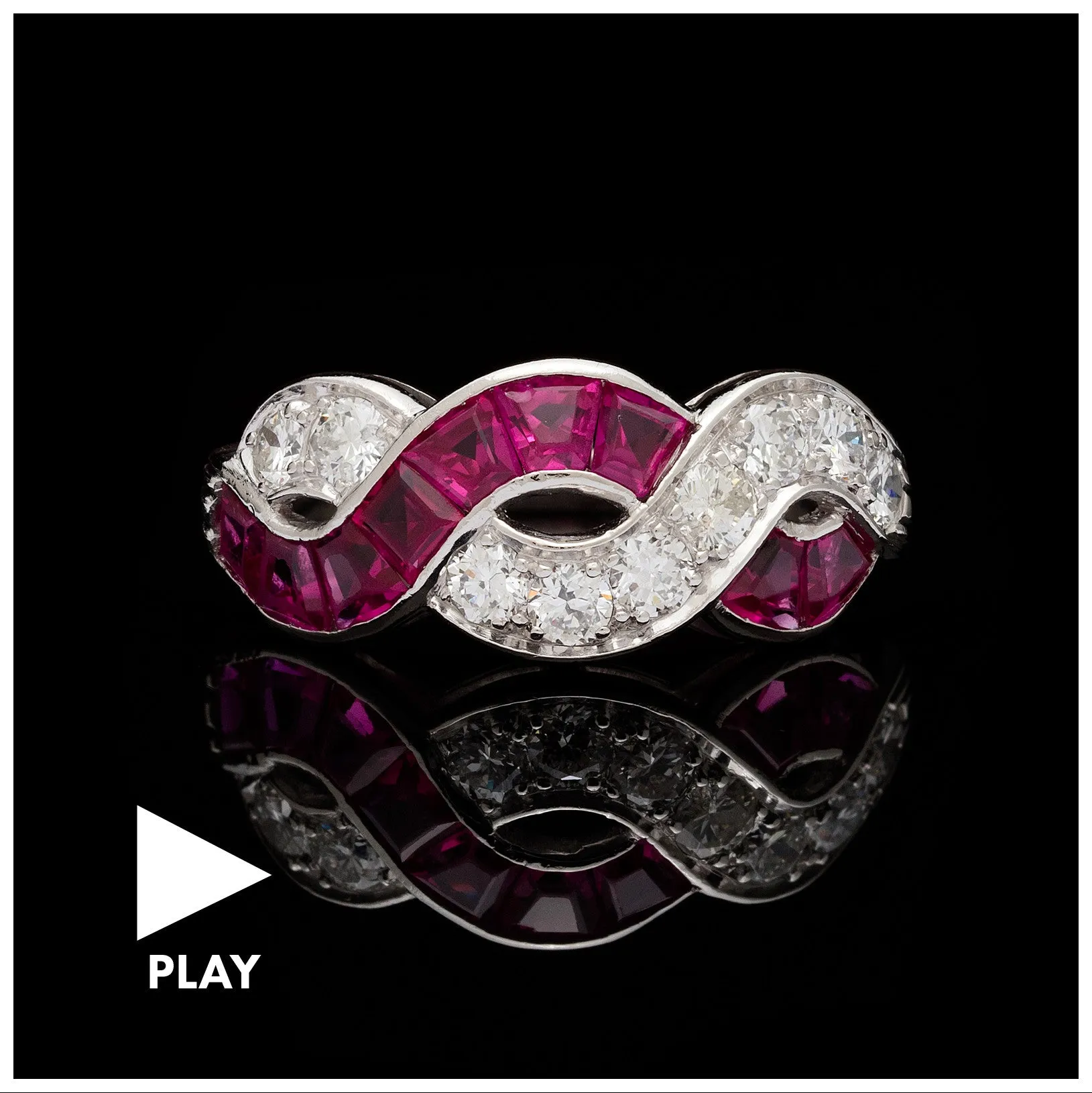 Ruby & Diamond Platinum Wave Ring