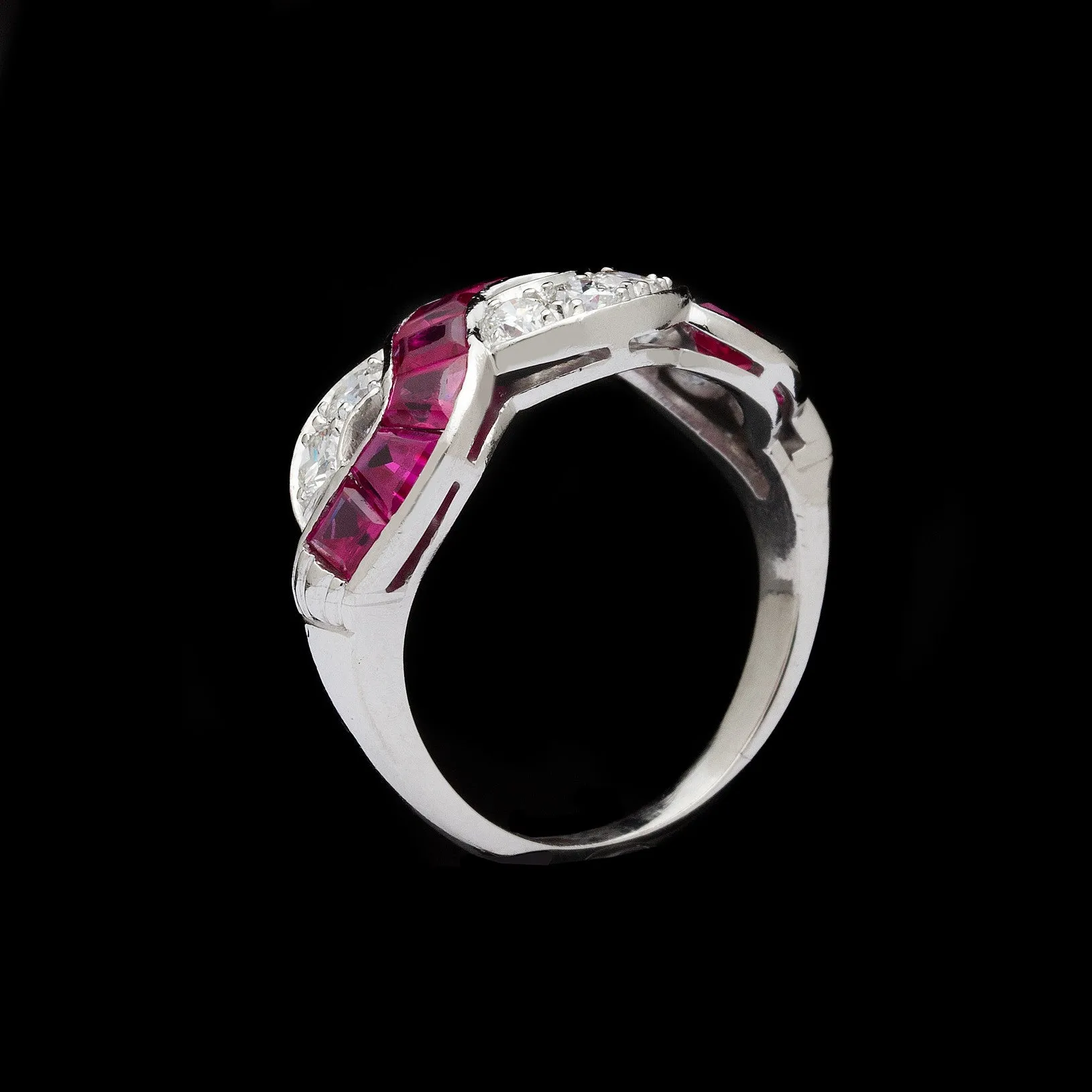 Ruby & Diamond Platinum Wave Ring