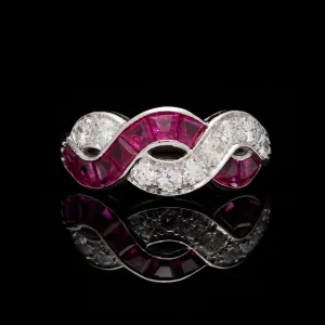 Ruby & Diamond Platinum Wave Ring