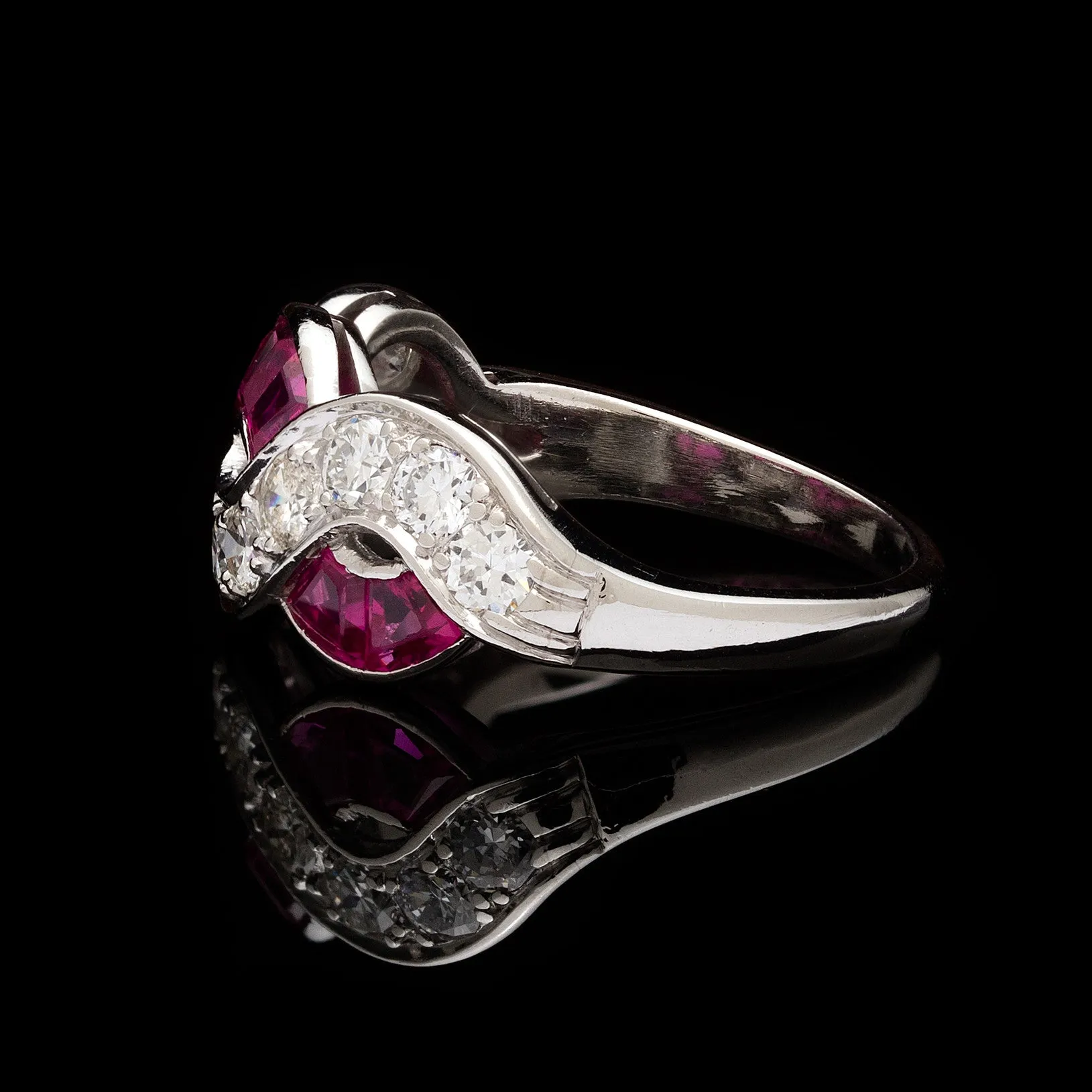 Ruby & Diamond Platinum Wave Ring