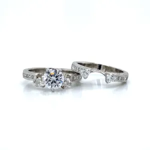 Side Stone Heart Shaped Bridal Set in Platinum