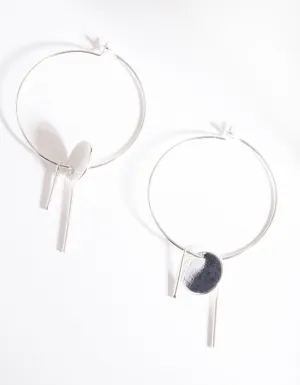 Silver Disc & Line Hoop Earrings