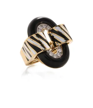 Small Oval Buckle Ring with Zebra Stripe, Black