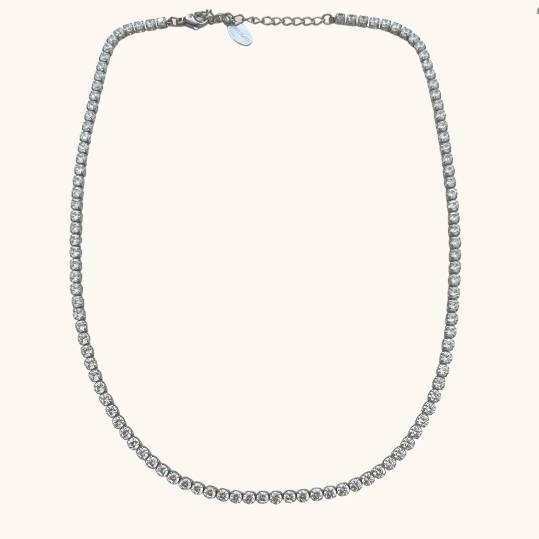 Stella Silver Tennis Necklace- Waterproof