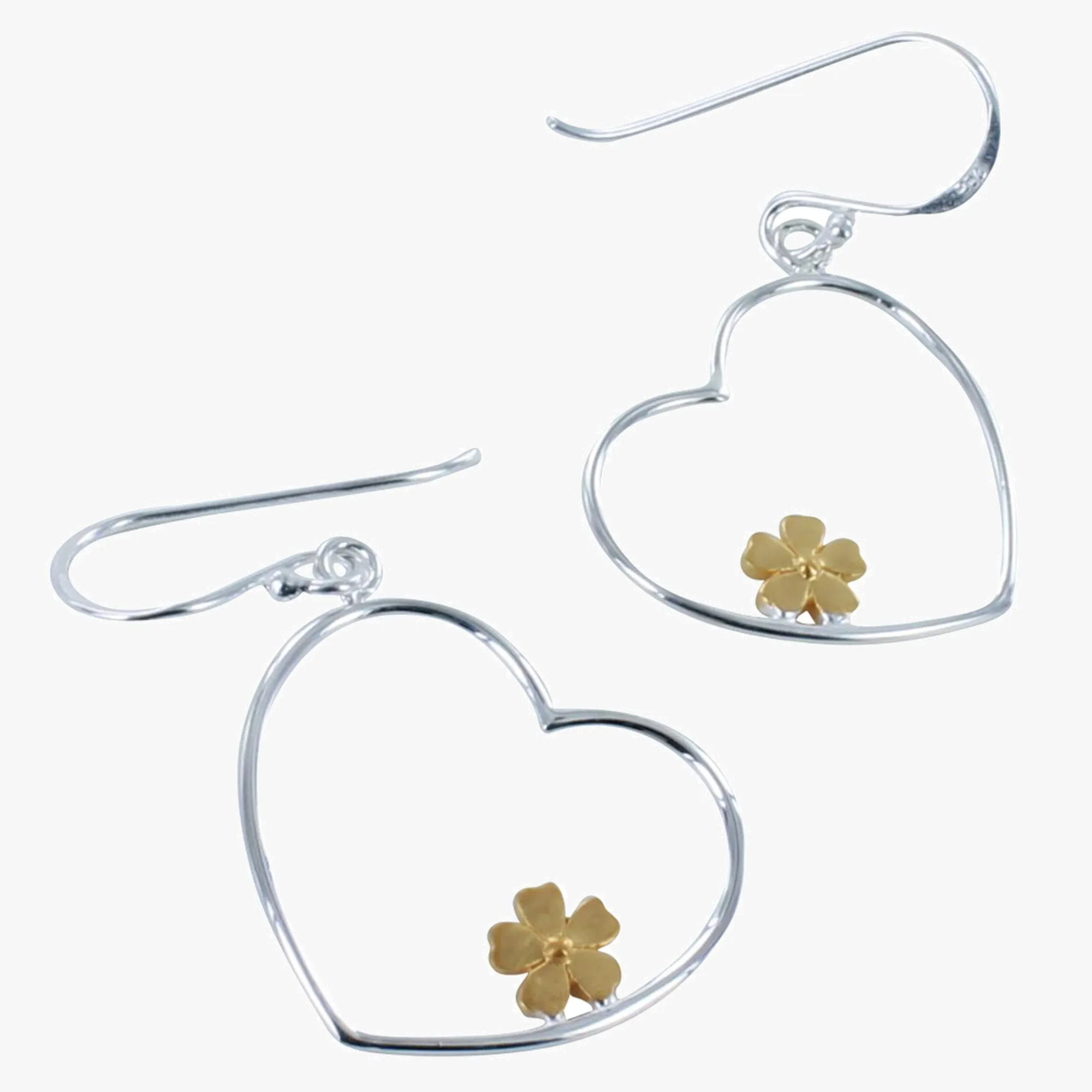 Sterling Silver Flower in Heart Drop Earrings