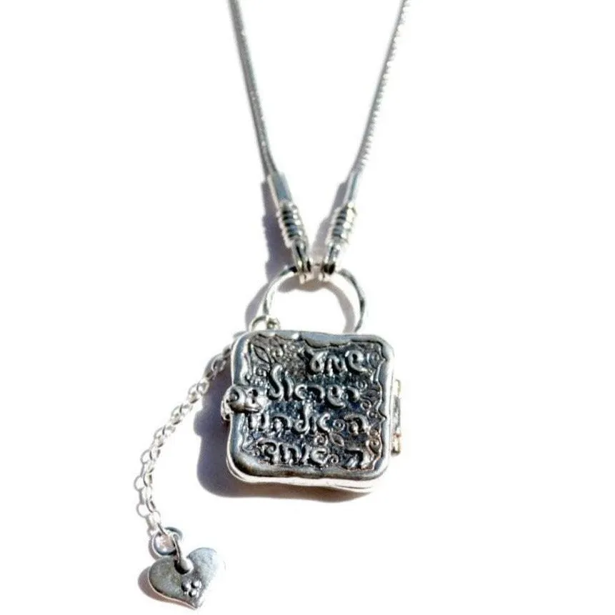 Sterling Silver necklace locket engraved with Shma Israel Prayer with a charm heart adorable jewelry