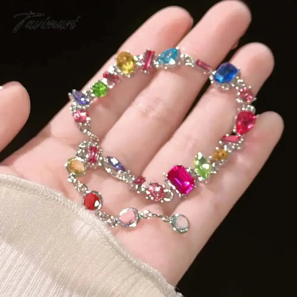 Tavimart New Sparkling Colorful Crystal Bracelets For Women Korean Zircon Metal Chain Bracelet Party Jewelry Valentine's Day Gift