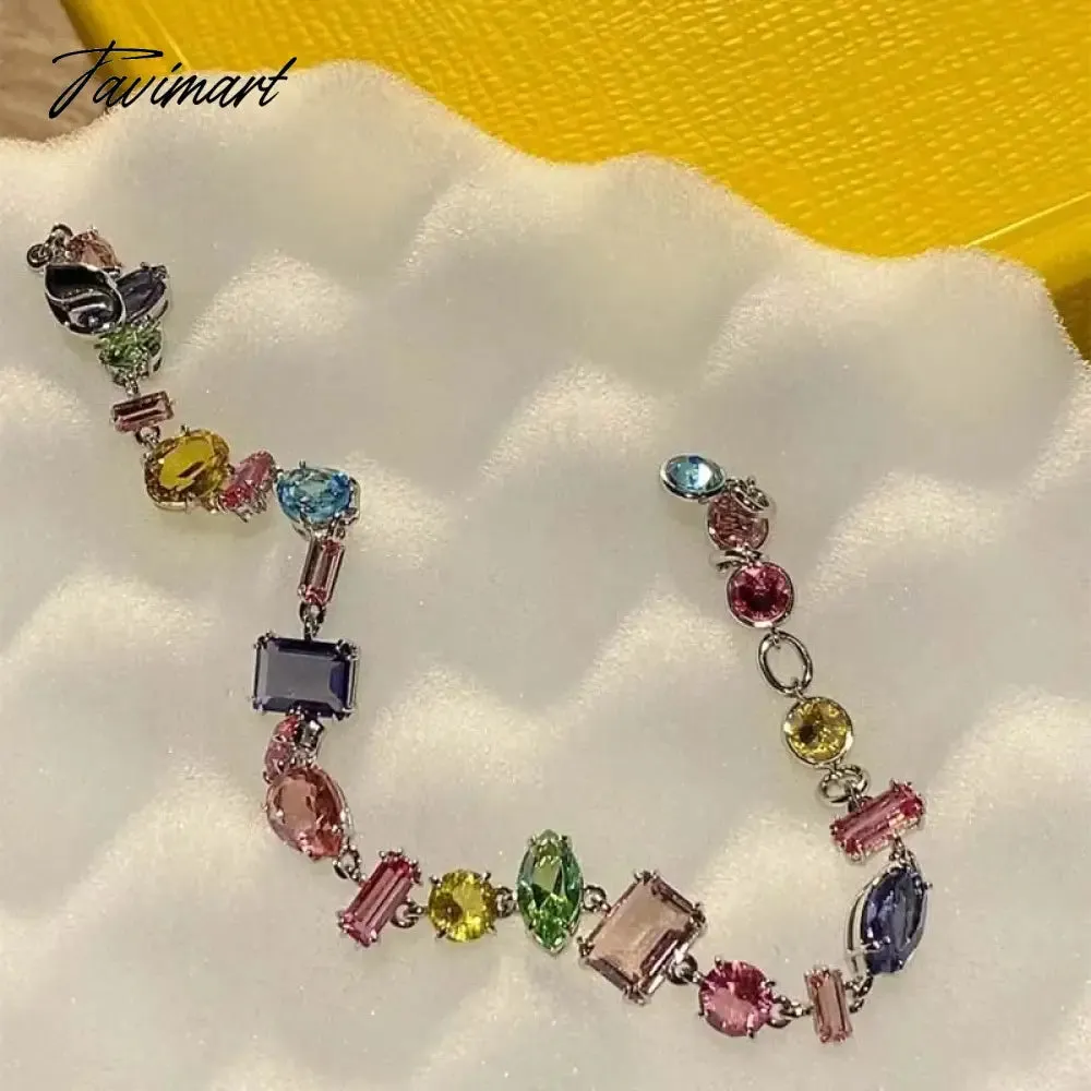 Tavimart New Sparkling Colorful Crystal Bracelets For Women Korean Zircon Metal Chain Bracelet Party Jewelry Valentine's Day Gift