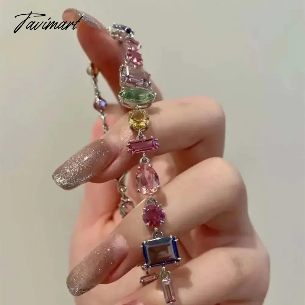 Tavimart New Sparkling Colorful Crystal Bracelets For Women Korean Zircon Metal Chain Bracelet Party Jewelry Valentine's Day Gift